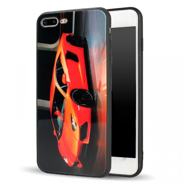Wholesale iPhone 8 Plus / 7 Plus Design Tempered Glass Hybrid Case (Race Car)